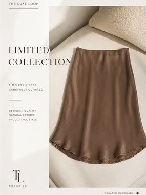 Brown Satin A-Line Midi Skirt